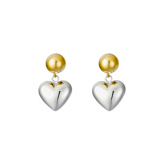 Two Tone Drop Heart Earrings