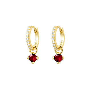 Sterling Silver Gold Plated Huggie Earrings with Ruby CZ