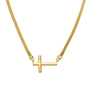 Gold Plated Mesh Chain with Side Cross