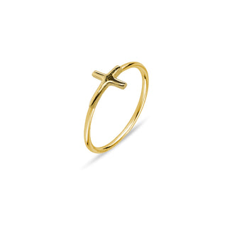 Sterling Silver Gold Plated Petitie Band Side Cross Ring