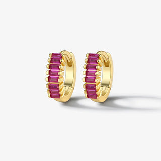 Gold Plated Pink Emerald Cut Zirconia Huggie Earrings