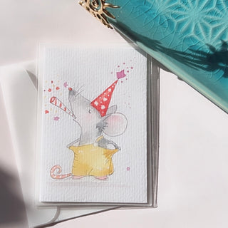 Original Hand Painted Watercolour Keepsake Gift Card | Birthday Mouse