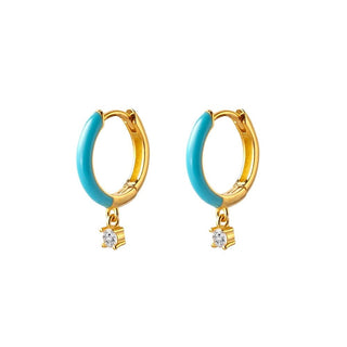 Sterling Silver Gold Plated Hoop Earrings With Blue Enamel and CZ Charm