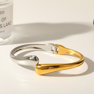 Gold Plated Two Tone Stainless Steel Geometric Spring Hinge Bangle