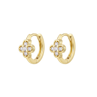 Gold Plated Cubic Zirconia Flower Hoop Earrings