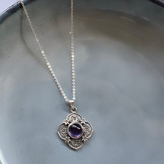 Sterling Silver Oxidised Amethyst Pendant Necklace