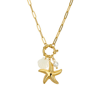 Gold Starfish, Pearl & Shell Multi-Charm Necklace