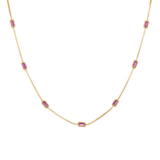 Sterling Silver Gold Plated Fine Box Chain Necklace with Ruby Pink CZ