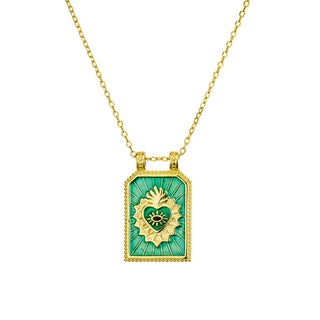 Gold and Green Sacred Heart Tarot Pendant Necklace
