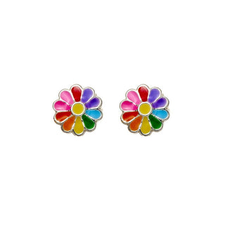 Children's Sterling Silver Multi Coloured Flower Stud Earrings