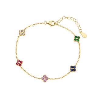 Gold Plated Multi Coloured Fine Flower Bracelet