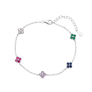 Sterling Silver Multi Coloured Fine Flower Bracelet