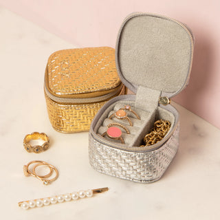 Mini Jewellery Cube - Herringbone Silver