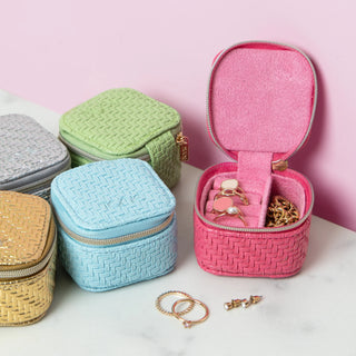 Mini Jewellery Cube - Herringbone Raspberry