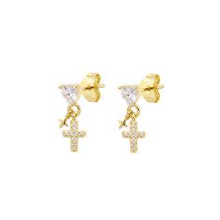 Gold Plated Love, Hope & Faith Charm Stud Earrings