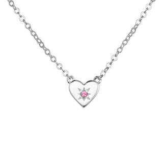 Children’s Sterling Silver Heart Necklace with Pink Cubic Zirconia