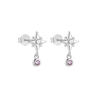 Sterling Silver North Star Stud Earring with Light Amethyst