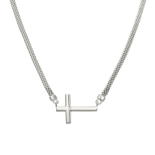 Sterling Silver Mesh Chain with Side Cross