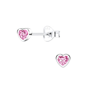 Children's Sterling Silver Heart Pink Cubic Zirconia Stud Earrings