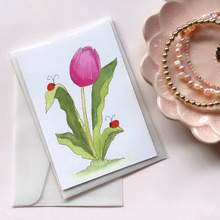 Mini Original Hand Painted Watercolour Keepsake Gift Card | Tulip