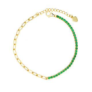 Gold Plated Emerald Green Tennis and Link Combination Bracelet