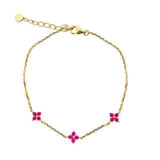 Gold Plated Pink Cubic Zirconia Flower Bracelet