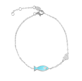 Sterling Silver Blue Enamel Evil Eye Fish Bracelet