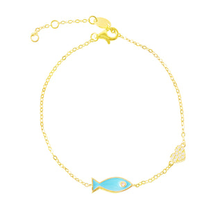 Gold Plated Blue Enamel Evil Eye Fish Bracelet