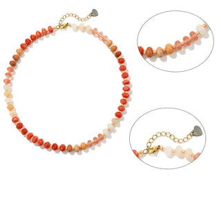 Natural Stone Beaded Necklace | Orange & Pink