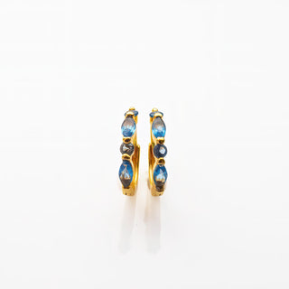 Gold Huggie Earrings With Blue Cubic Zirconia