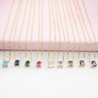 18K Gold Plated Turquoise Cubic Zirconia Tear Drop Pendant Necklace