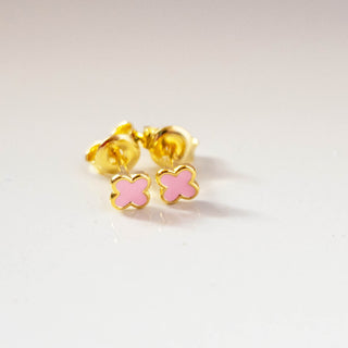 Gold Plated Pink Clover Stud Earrings