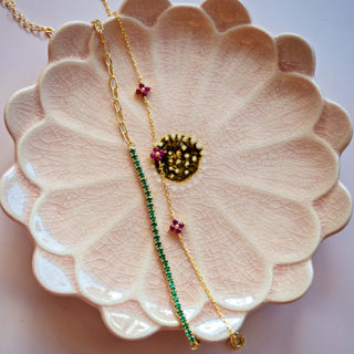 Gold Plated Emerald Green Tennis and Link Combination Bracelet