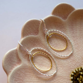Two Tone Oval Drop Earrings
