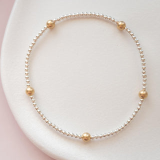 Sterling Silver Two Tone Stretch Bead Bracelet