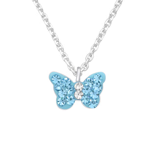 Children's Sterling Silver Blue Crystal Butterfly Pendant Necklace