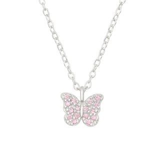 Children's Sterling Silver  Butterfly Pendant Necklace with Pink Cubic Zirconia