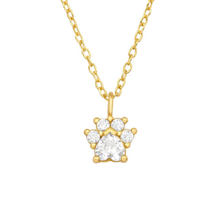Children's Gold Plated Sterling Silver Cubic Zirconia Paw Print Pendant Necklace