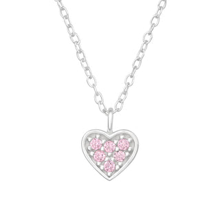 Children's Sterling Silver Heart Pendant Necklace with Pink Cubic Zirconia