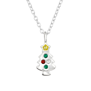 Children's Sterling Silver Christmas Tree Pendant Necklace