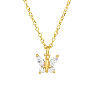 Children's Gold Plated Sterling Silver Cubic Zirconia Butterfly Pendant Necklace