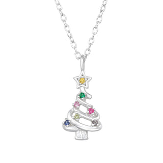 Children's Sterling Silver Christmas Tree Pendant Necklace