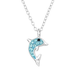 Children's Sterling Silver Blue Crystal Dolphin Pendant Necklace