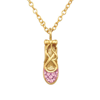 Children's Gold Plated Sterling Silver Ballet Shoe with Pink Crystal
