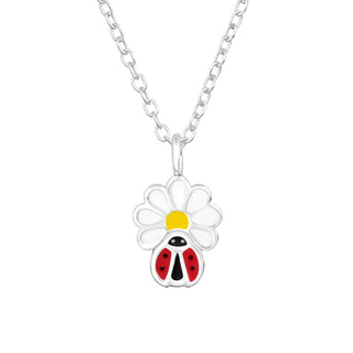 Children's Sterling Silver Daisy & Ladybug Pendant Necklace