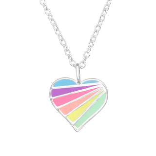 Children's Sterling Silver Pastel Multi Coloured Heart Pendant Necklace