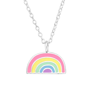 Children's Sterling Silver Pastel Rainbow Pendant Necklace