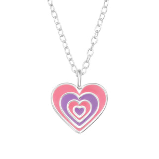 Children's Sterling Silver Pink and Purple Heart Pendant Necklace