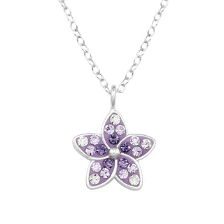 Children's Flower Pendant Necklace with Purple Crystals