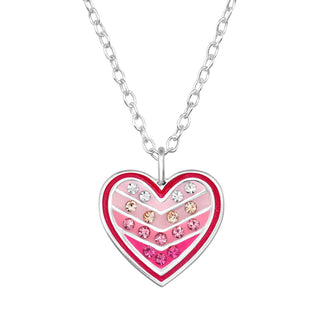 Children's Sterling Silver Two Toned Pink Heart Pendant Necklace